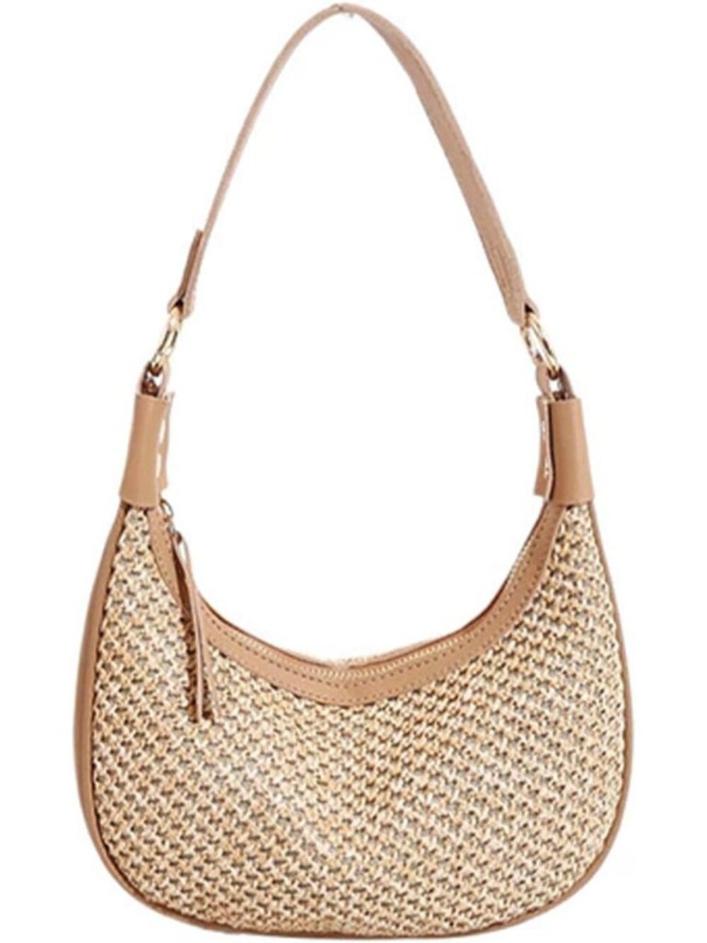 Straw Beach Shoulder Bags for Women Cute Small Crescent Tote Mini Clutch Purse U